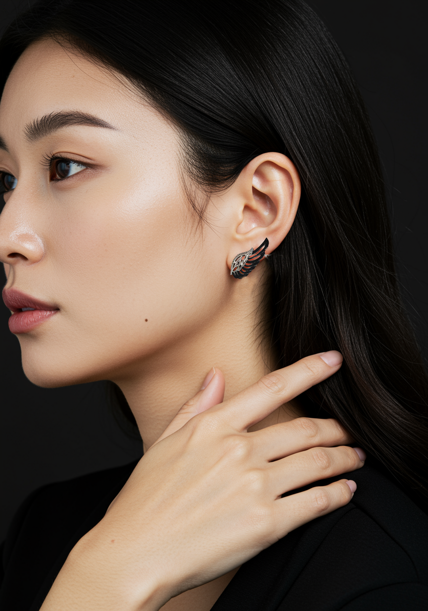 Dual-Tone Wing Rhinestone Climber Earrings