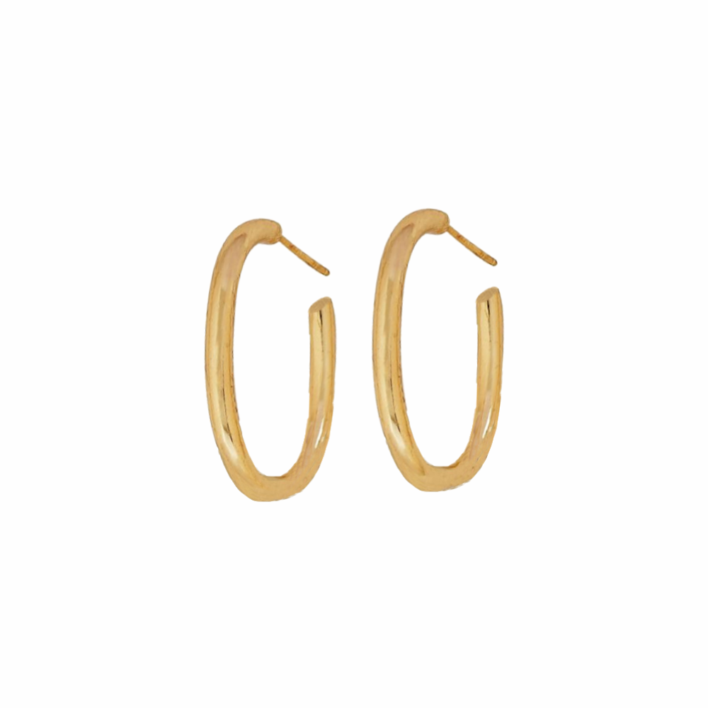 18ct Gold Plated Sterling Silver Oval Stud Hoop Earrings