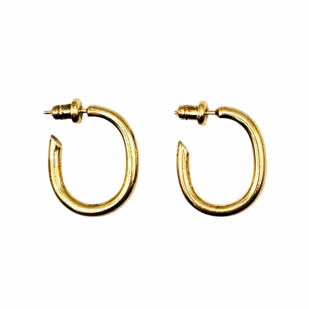 18ct Gold Plated Sterling Silver Oval Stud Hoop Earrings