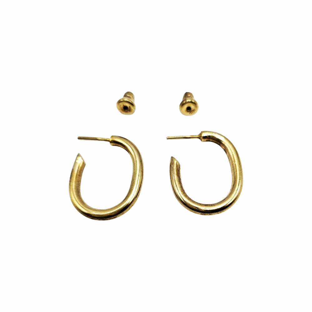 18ct Gold Plated Sterling Silver Oval Stud Hoop Earrings