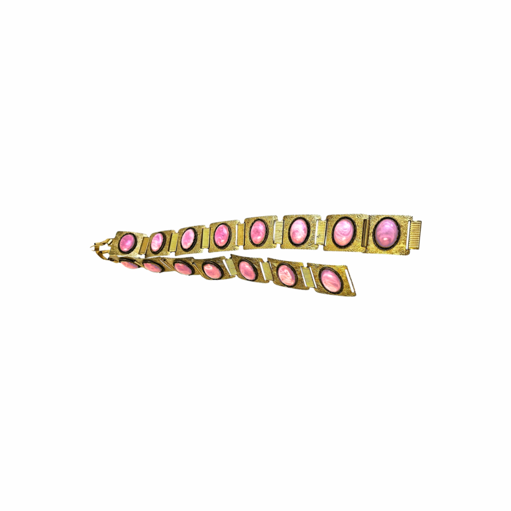 Mod Sixties Belt Gold Metal Links Set with Amethyst Colour Cabochons - Re:Velvet