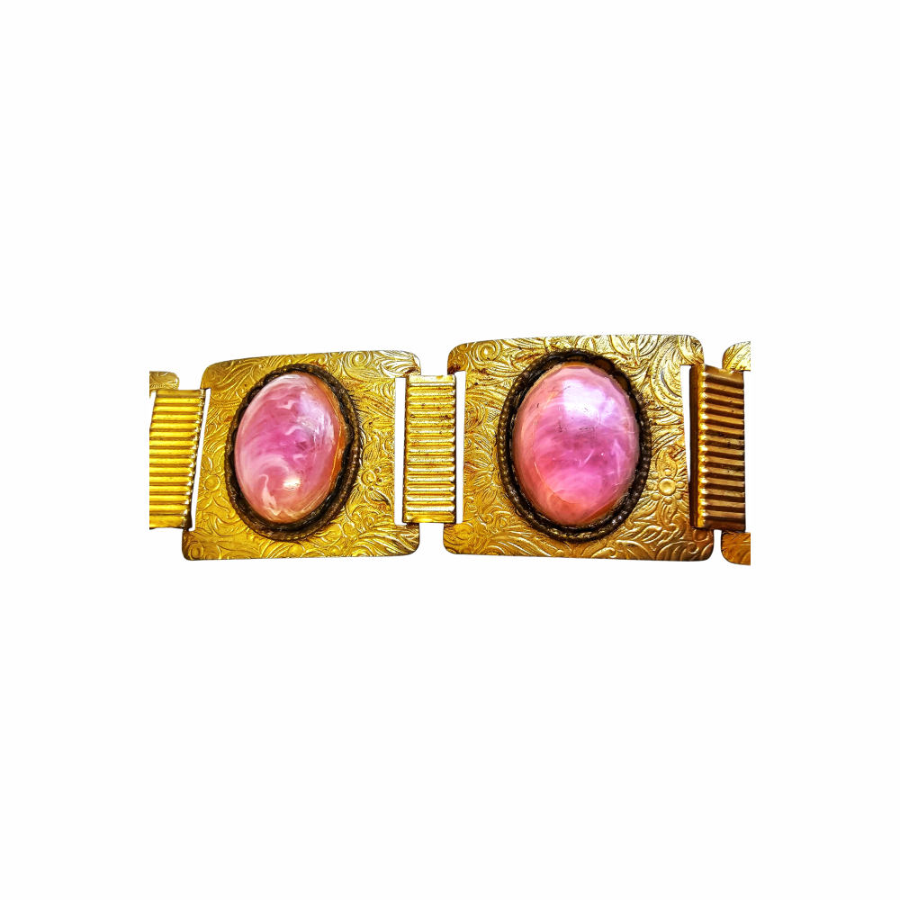 Mod Sixties Belt Gold Metal Links Set with Amethyst Colour Cabochons - Re:Velvet