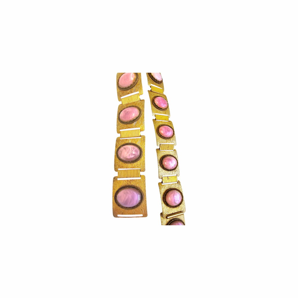 Mod Sixties Belt Gold Metal Links Set with Amethyst Colour Cabochons - Re:Velvet