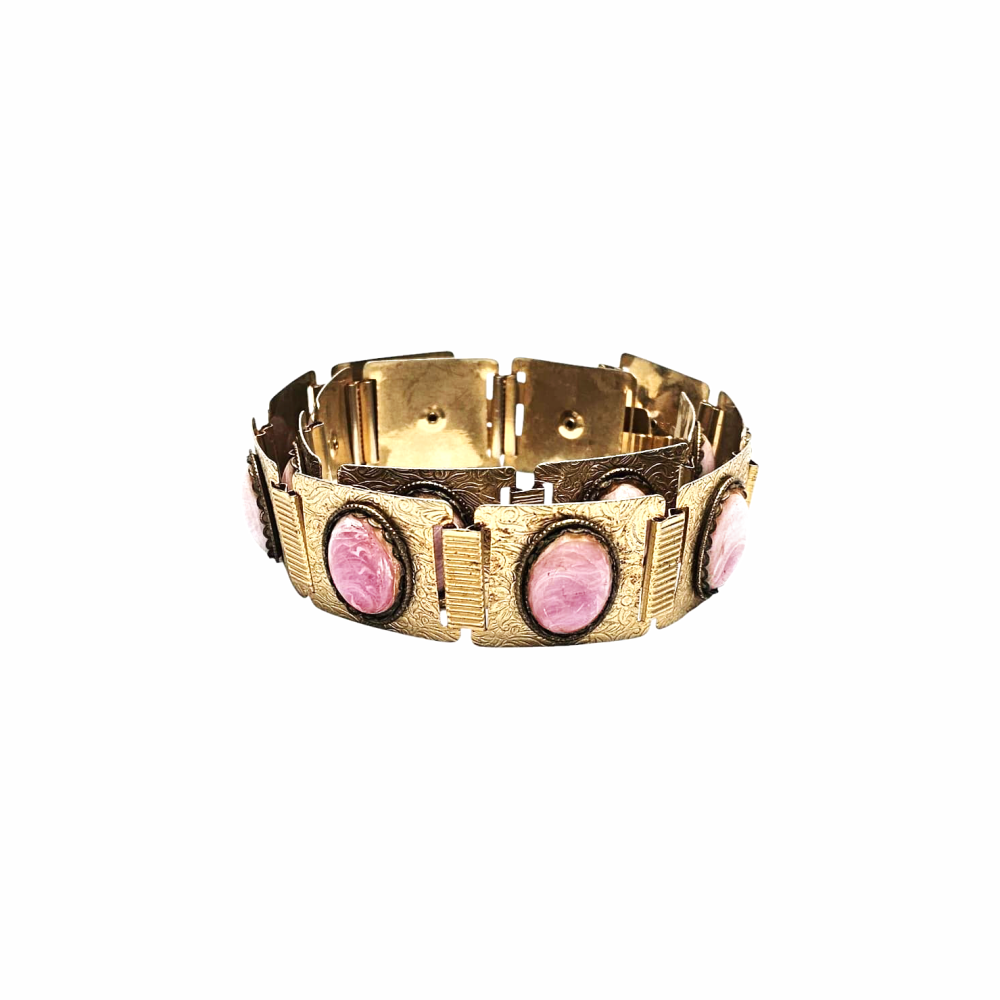 Mod Sixties Belt Gold Metal Links Set with Amethyst Colour Cabochons - Re:Velvet