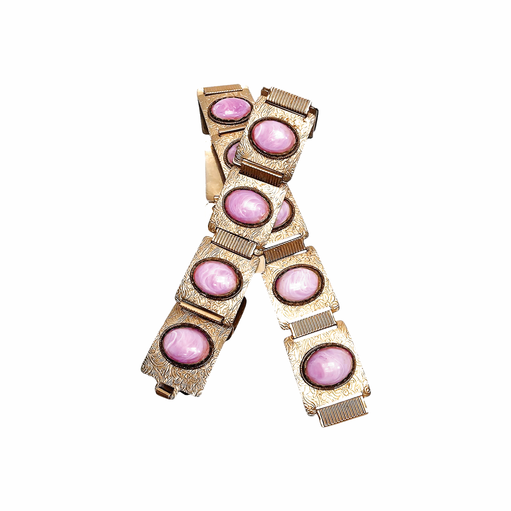 Mod Sixties Belt Gold Metal Links Set with Amethyst Colour Cabochons - Re:Velvet