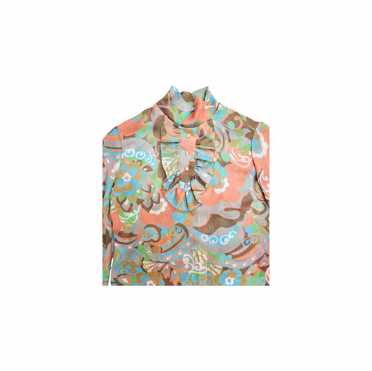Vintage 1970s Multicolour Tunic with Jabot
