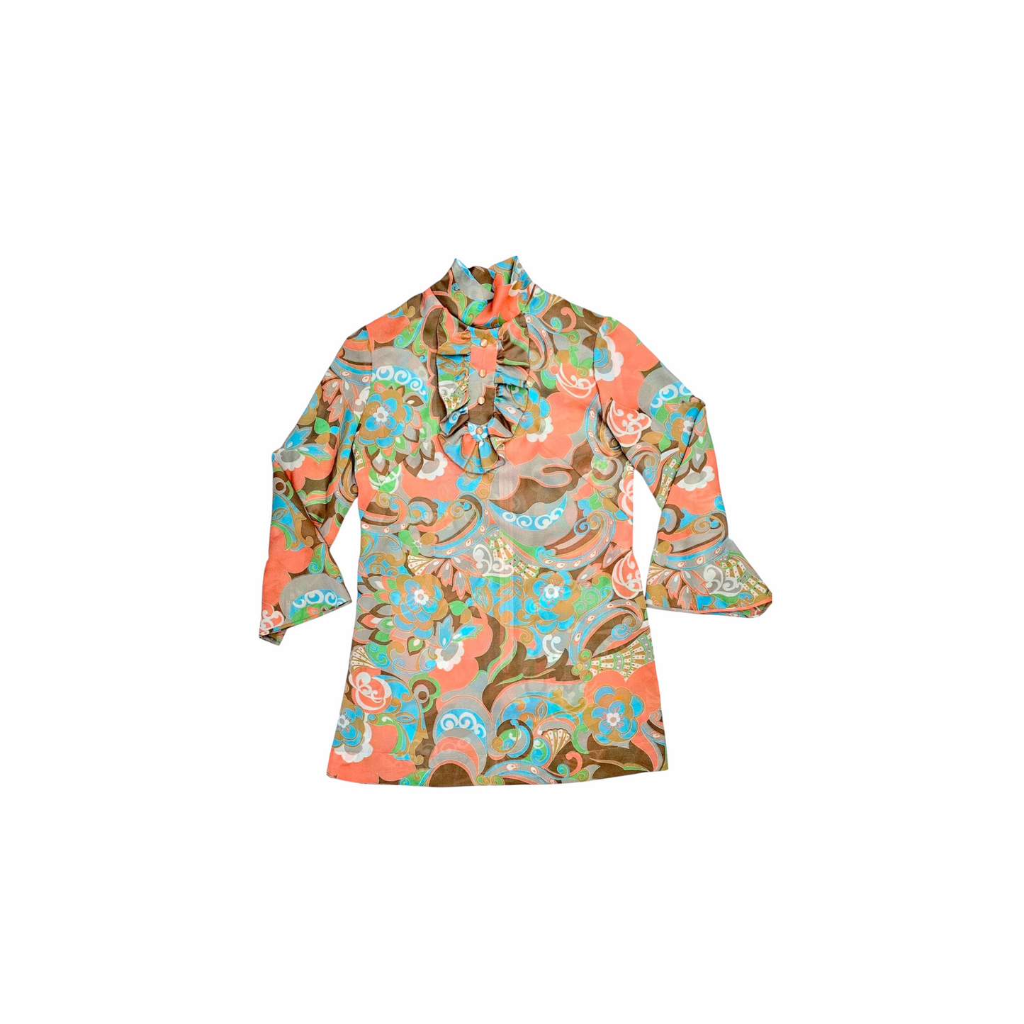 Vintage 1970s Multicolour Tunic with Jabot