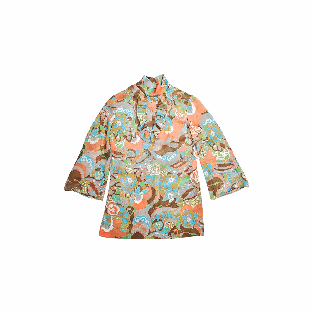 Vintage 1970s Multicolour Tunic with Jabot