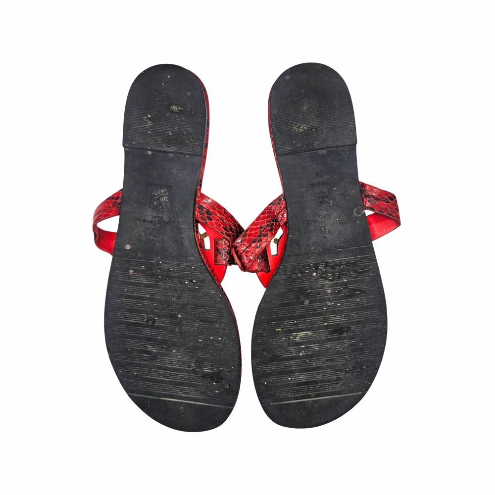 Red Snake-Effect Leather Thong Sandals - Louis Féraud