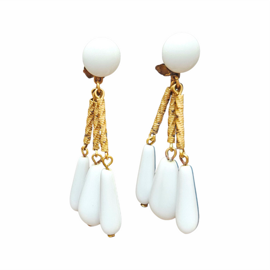 1950s Milk-Glass-Effect Triple Drop Clip-On Earrings