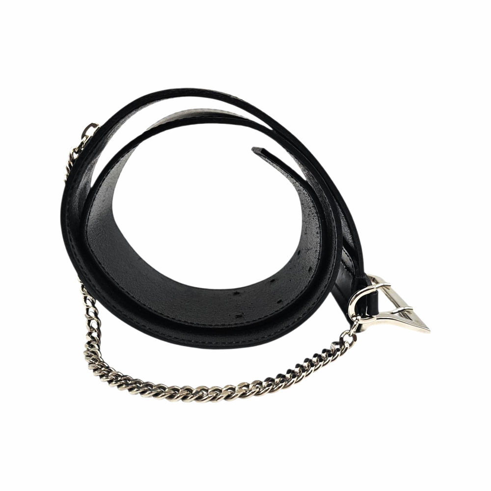 Leather Wide Belt with Silver Buckle, Zipper Pocket & Chain Detail - Alexander McQueen