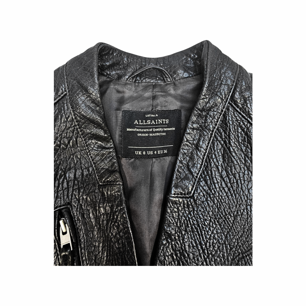 Collarless Neckline Leather Marin Black Biker Jacket - All Saints