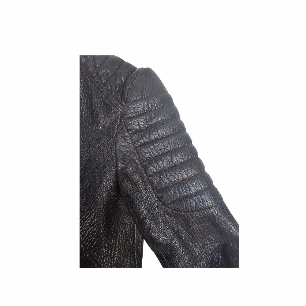 Collarless Neckline Leather Marin Black Biker Jacket - All Saints