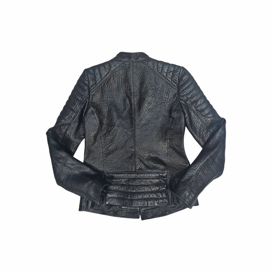Collarless Neckline Leather Marin Black Biker Jacket - All Saints