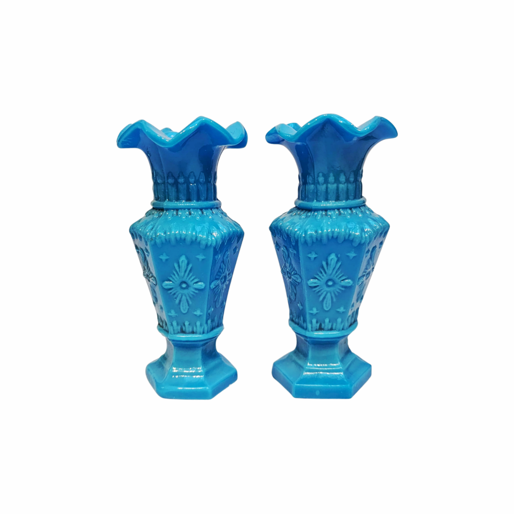 Antique Victorian Pair of French Blue Milk Glass Vase - Re:Velvet
