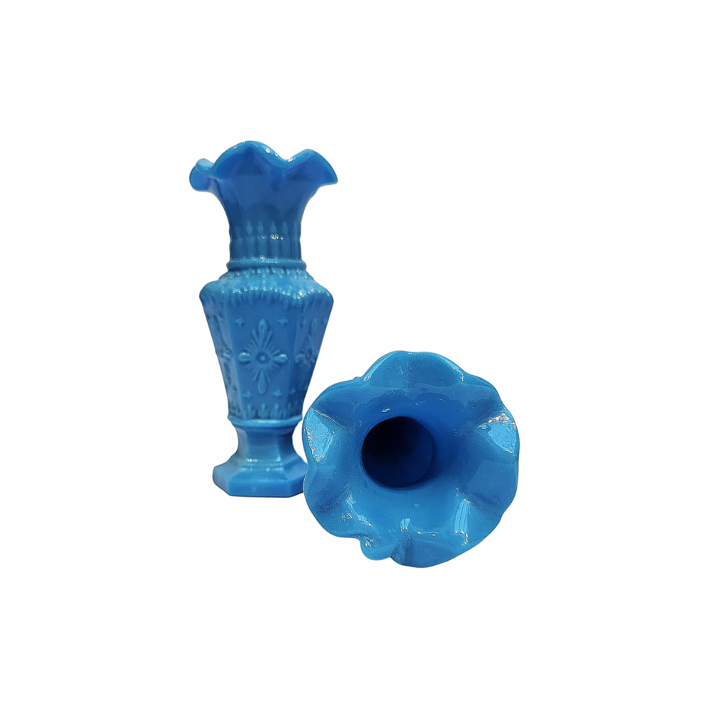 Antique Victorian Pair of French Blue Milk Glass Vase - Re:Velvet