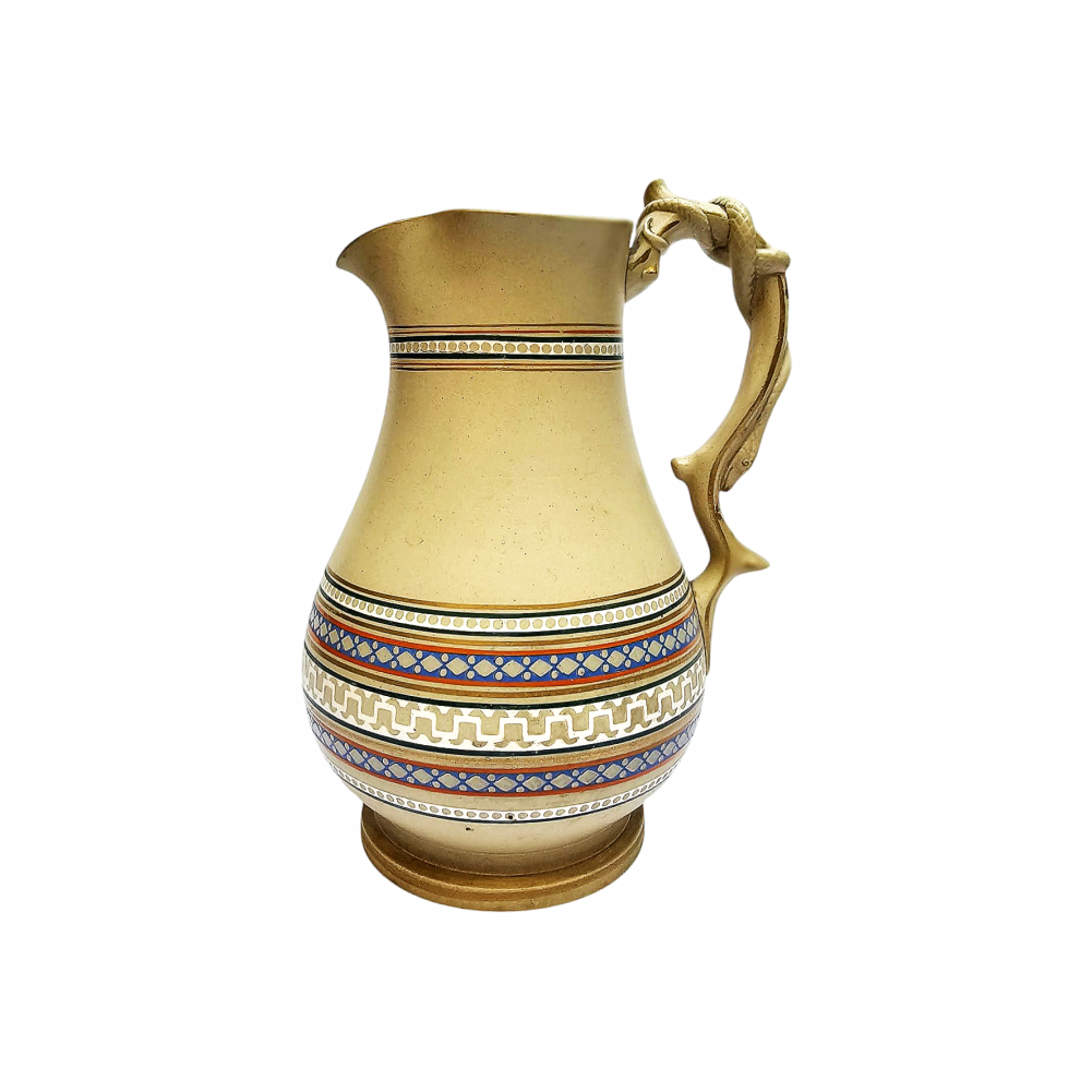 Antique Victorian "Patent Mosaic" Buff Stoneware Jug with a Snake decorated Handle- - Dudson Pottery Company - Re:Velvet