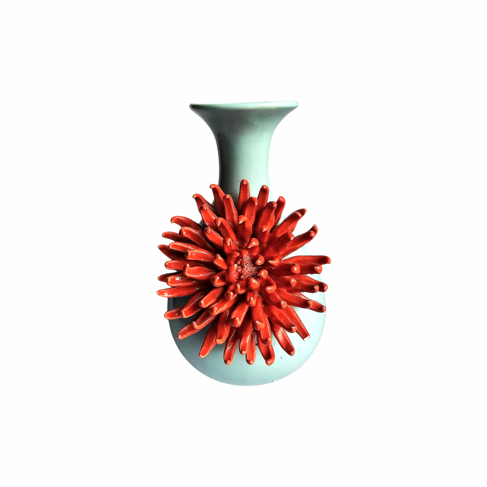 Aqua and Red Chrysanthemum Ceramic Vase - Anthropologie - Re:Velvet