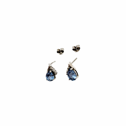 Teardrop Aquamarine and Crystal CZ Sterling Silver Stud Earrings - Apart