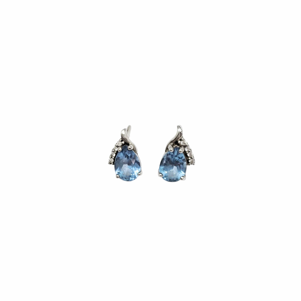 Teardrop Aquamarine and Crystal CZ Sterling Silver Stud Earrings - Apart