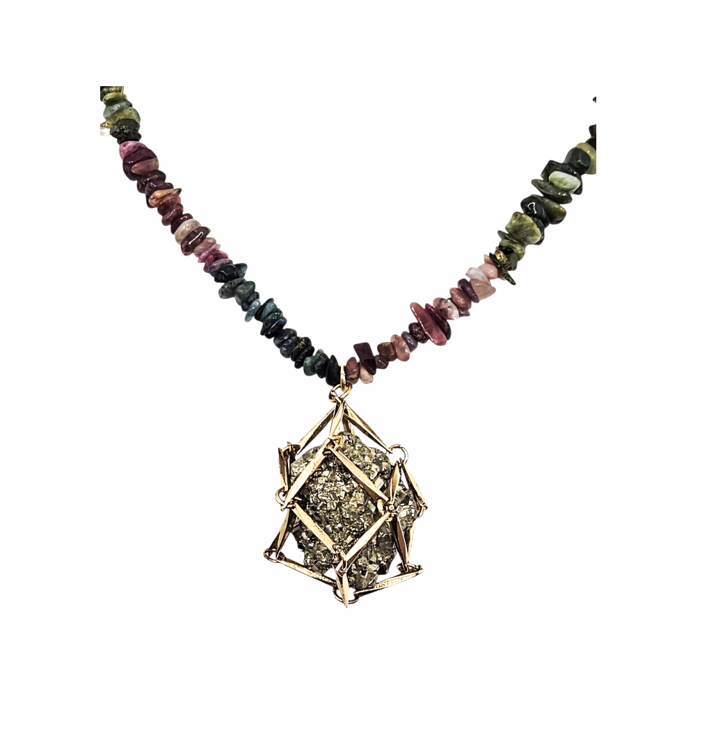 Amara Semi Precious Gemstones Strand and Encaged Pyrite Pendant - Ariana Ost