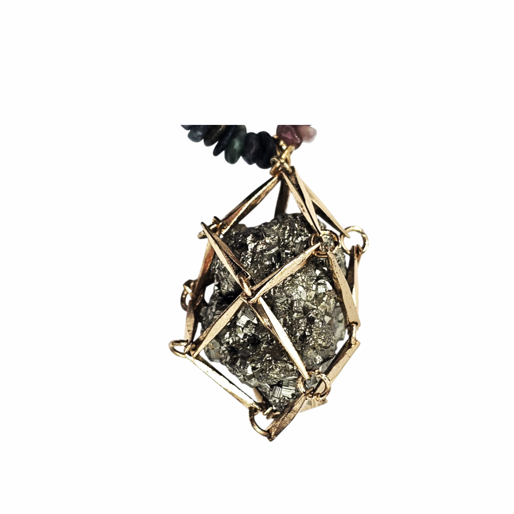Amara Semi Precious Gemstones Strand and Encaged Pyrite Pendant - Ariana Ost