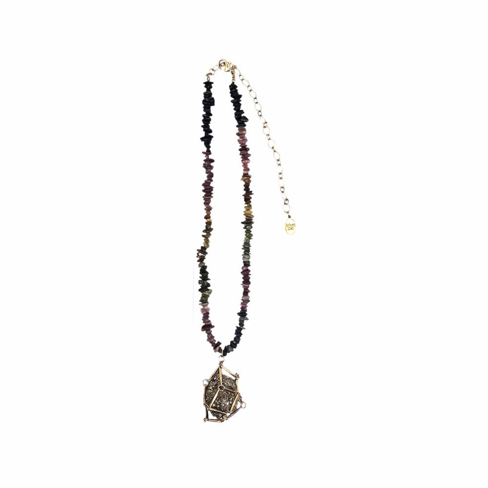 Amara Semi Precious Gemstones Strand and Encaged Pyrite Pendant - Ariana Ost