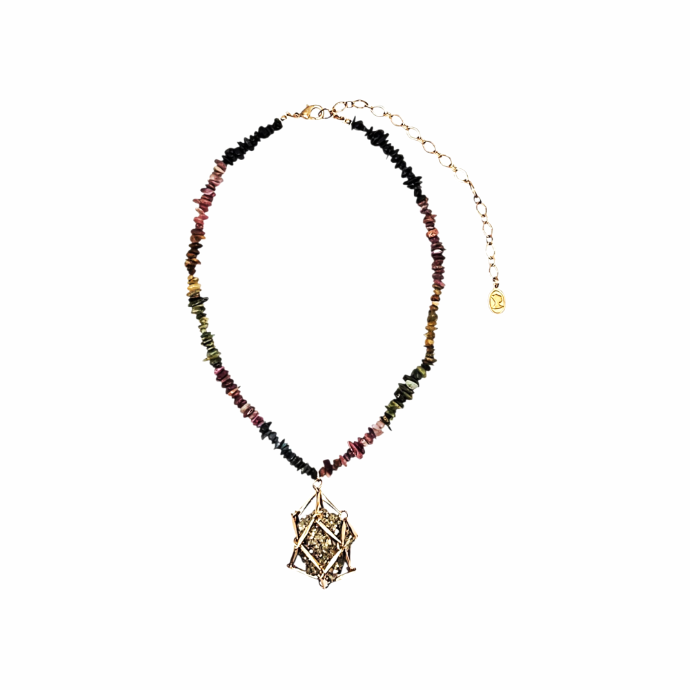 Amara Semi Precious Gemstones Strand and Encaged Pyrite Pendant - Ariana Ost