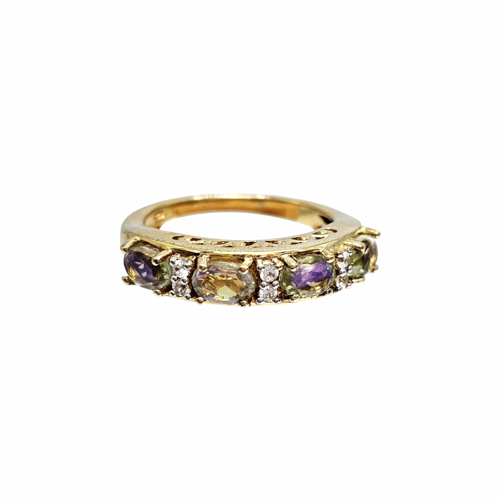 Gold-Plated Sterling Silver Gemstone Band Ring with Mixed Stones