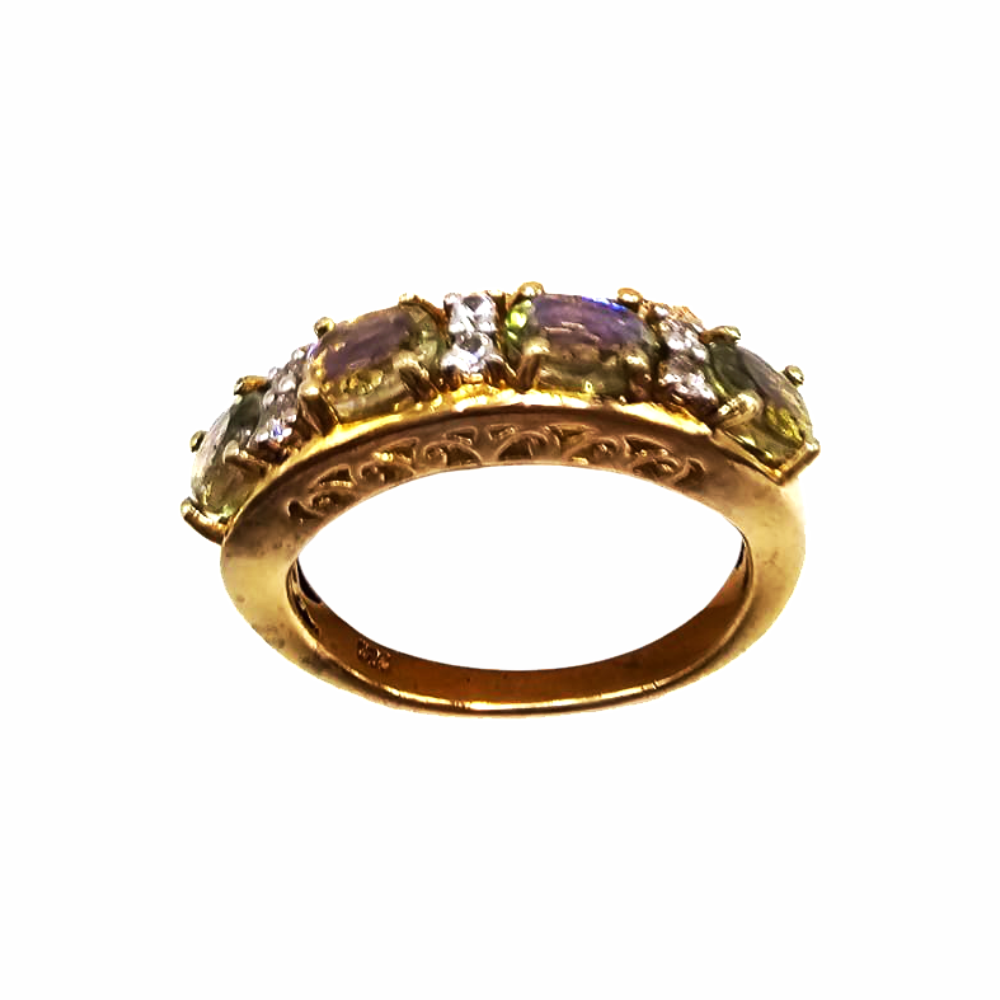 Gold-Plated Sterling Silver Gemstone Band Ring with Mixed Stones