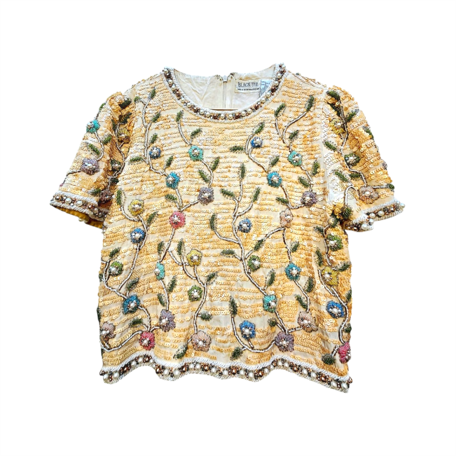 Floral Embroidered Silk Top - Black Tie by He-ro Inc - Re:Velvet