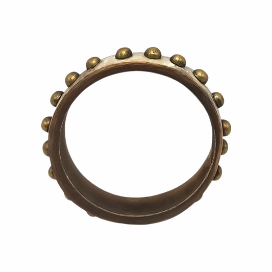 Vintage Tribal Style Bone Bangle with Brass Stud Inlays