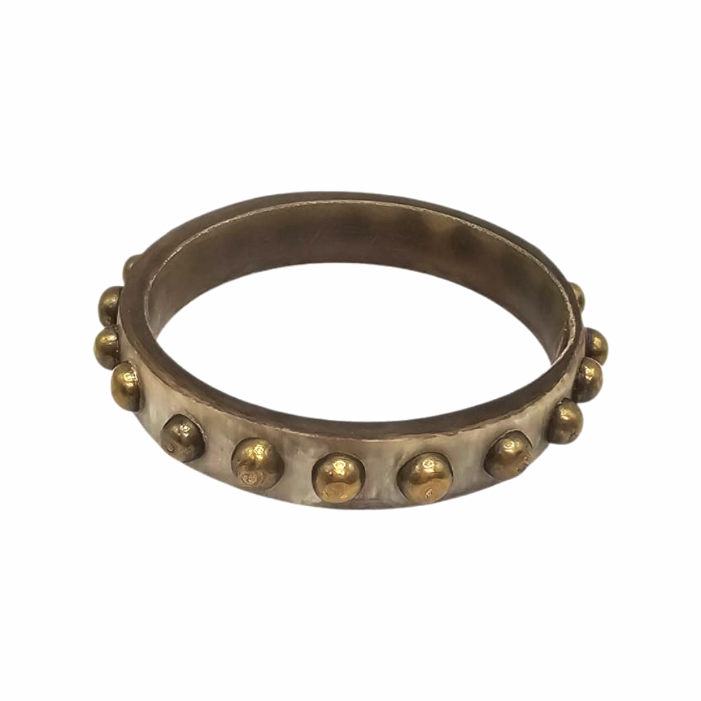 Vintage Tribal Style Bone Bangle with Brass Stud Inlays