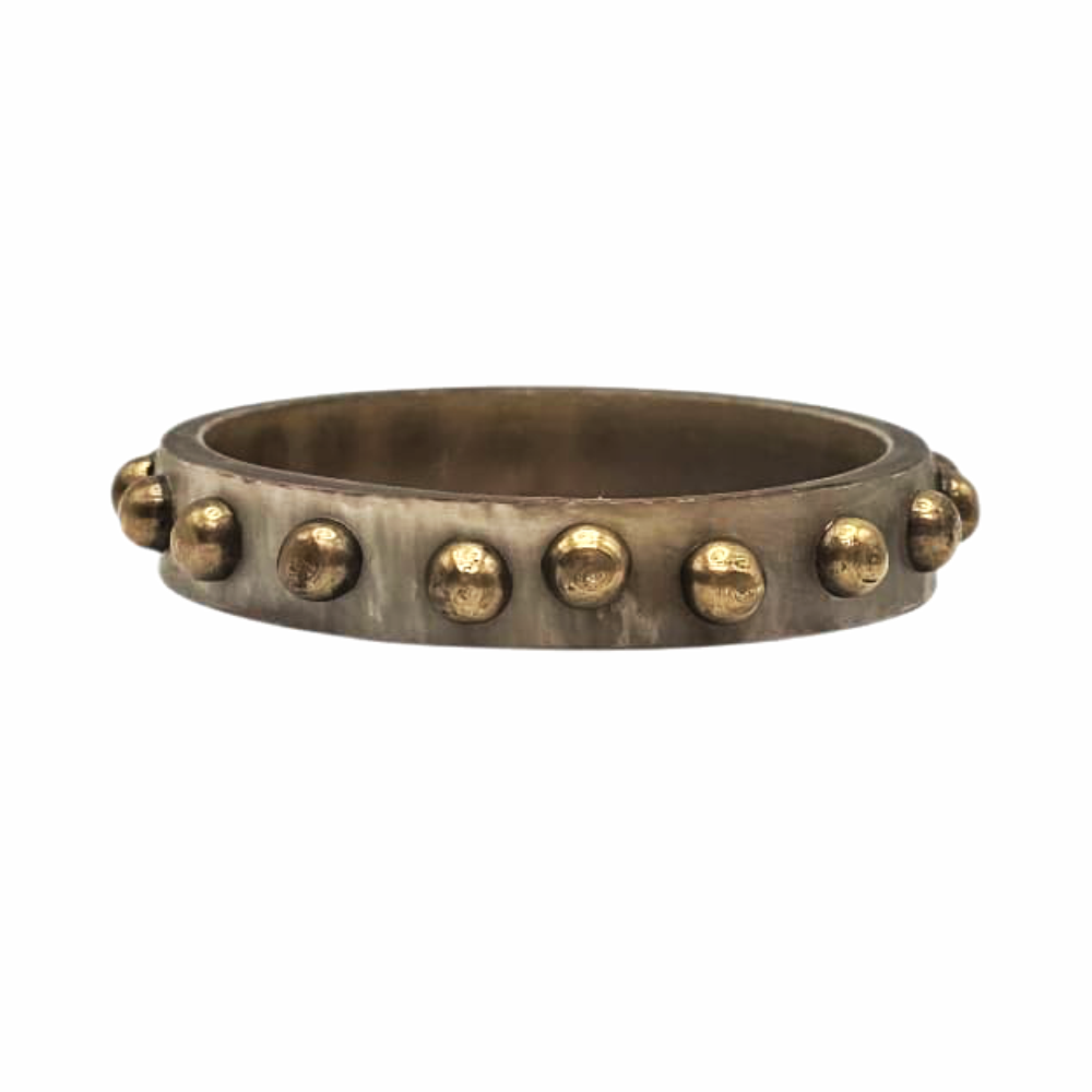 Vintage Tribal Style Bone Bangle with Brass Stud Inlays