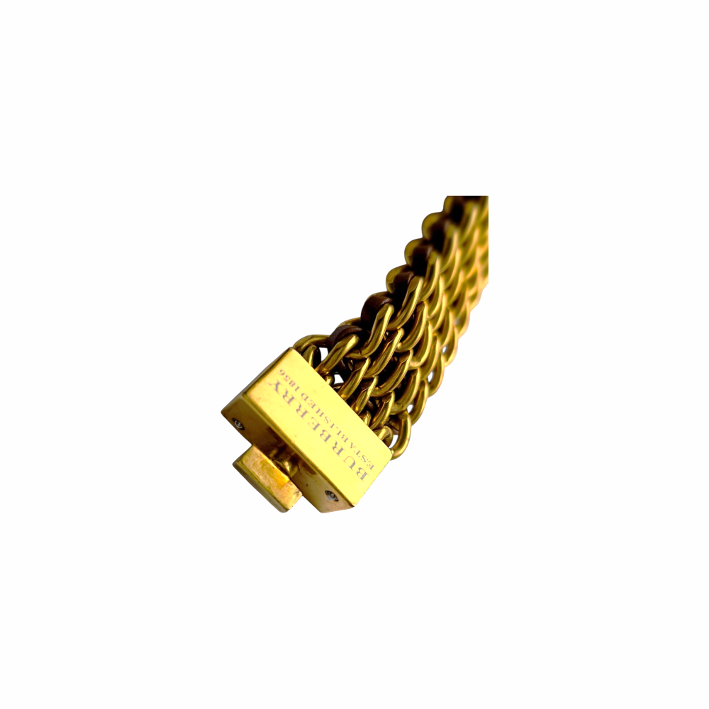 Gold Chain Necklace with Leather Detail- Burberry - Re:Velvet