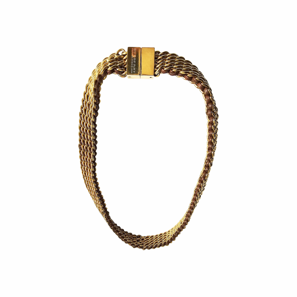 Gold Chain Necklace with Leather Detail- Burberry - Re:Velvet
