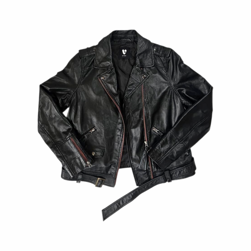 Leather Biker Jacket with Tassel Zips - by Very