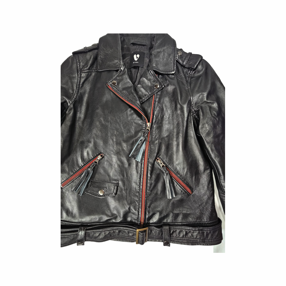 Leather Biker Jacket with Tassel Zips - by Very
