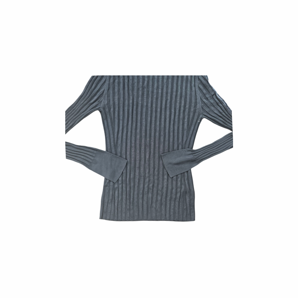 Round Neck Rib Knit Split open Cuffs Top - COS