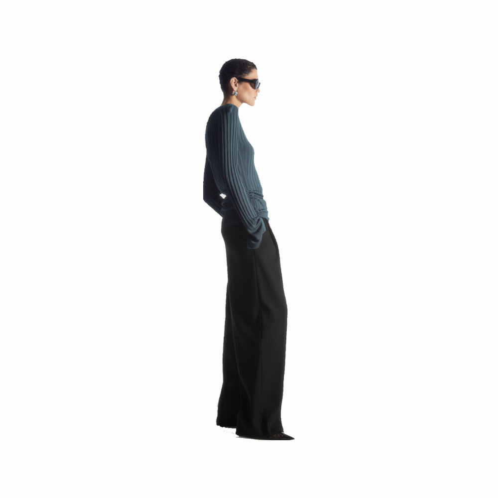 Round Neck Rib Knit Split open Cuffs Top - COS