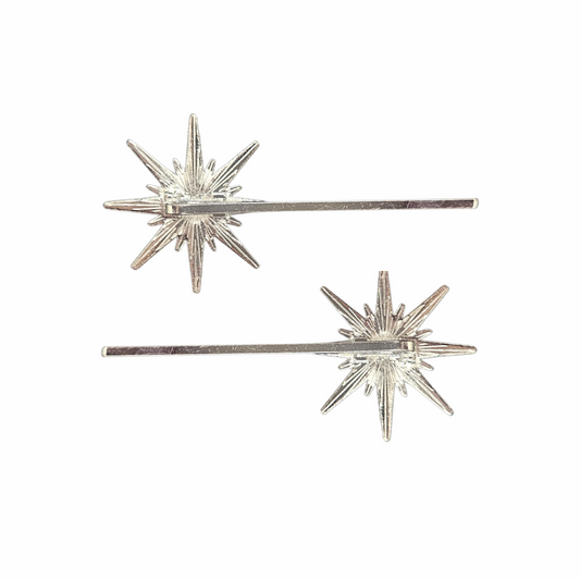 Pair of Silver-Tone Crystal Starburst Hair Grips