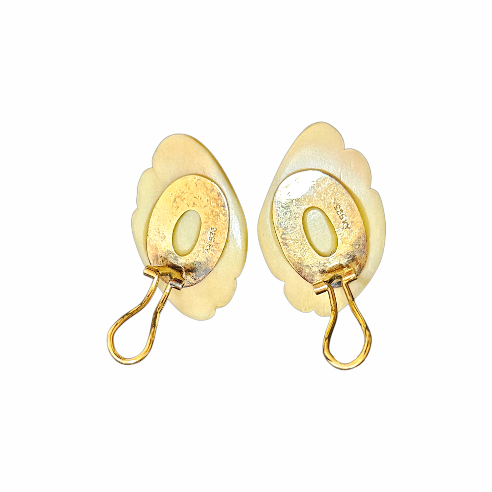 1980s Carved Bone and Gold Vermeil Sterling Silver Clip-On Earrings - Kai-Yin Lo