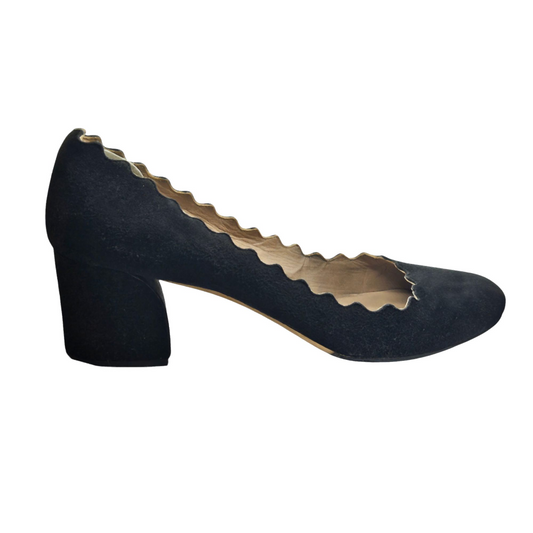 Suede Patent Scalloped Trim Heels - Chloé - Re:Velvet