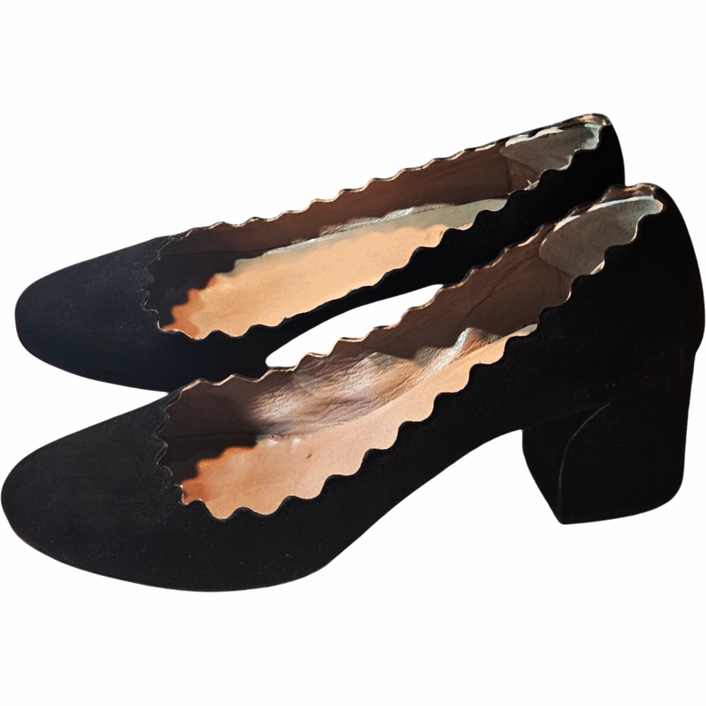 Suede Patent Scalloped Trim Heels - Chloé - Re:Velvet