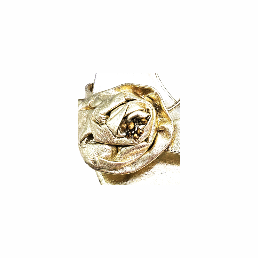Flower Embellished Strappy Leather Gold Sandals - Claudia Ciuti