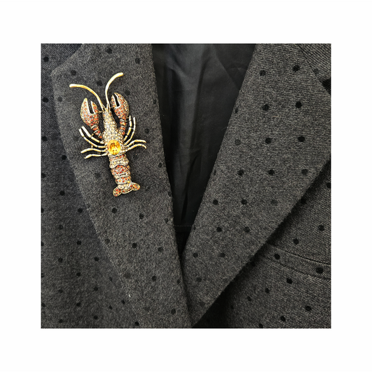 Crystal-Encrusted Lobster Statement Brooch with Citrine-Tone Centrepiece - Re:Velvet