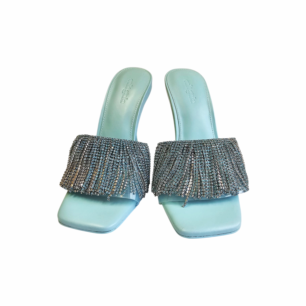 Rhinestones Fringe Embellished Heeled Open toe Mules - Cult Gaïa - Re:Velvet