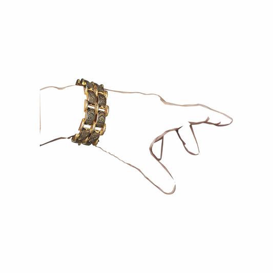 Vintage Damascene-Style Gold-Tone Link Bracelet