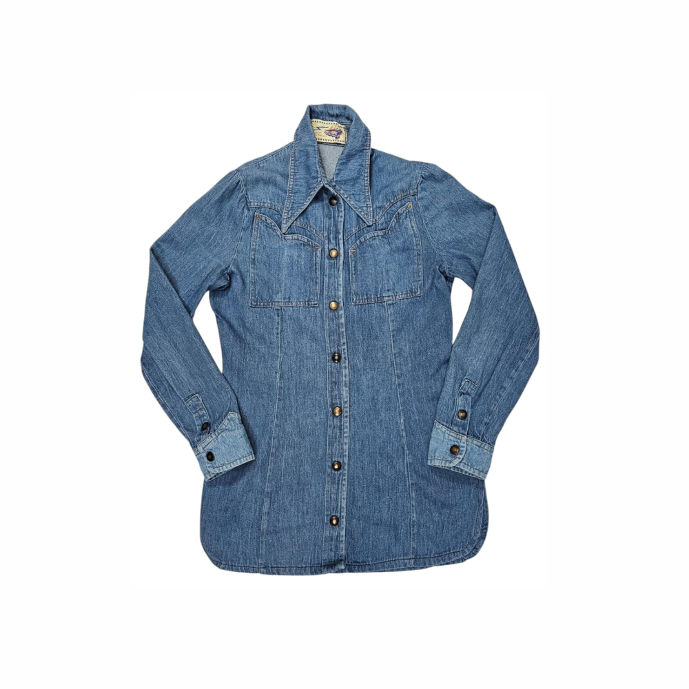 1970s Pointy Collar Soft Denim Shirt - Mr Americar - Re:Velvet