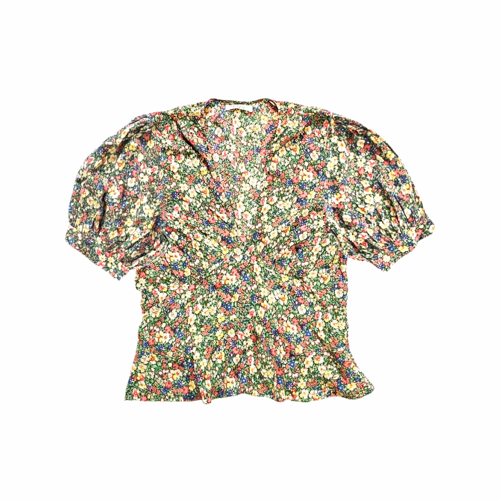 Puff Sleeves Floral Silk Blouse - Dôen